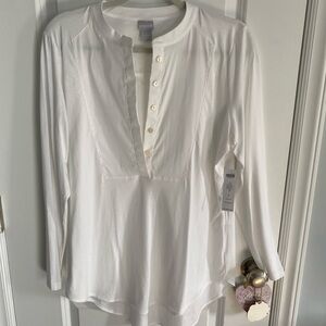 Chicos white knit poplin tunic LS shirt   Size 1